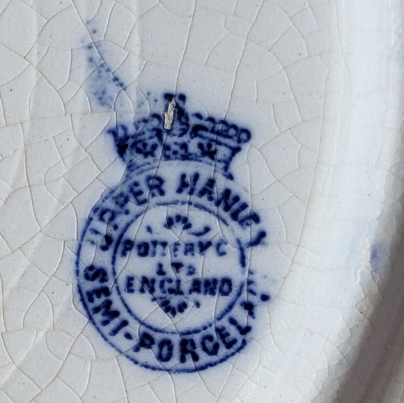 Antique Upper Hanley England Dahlia Flow Blue Floral Round Vegetable Bowl - Picture 15 of 16